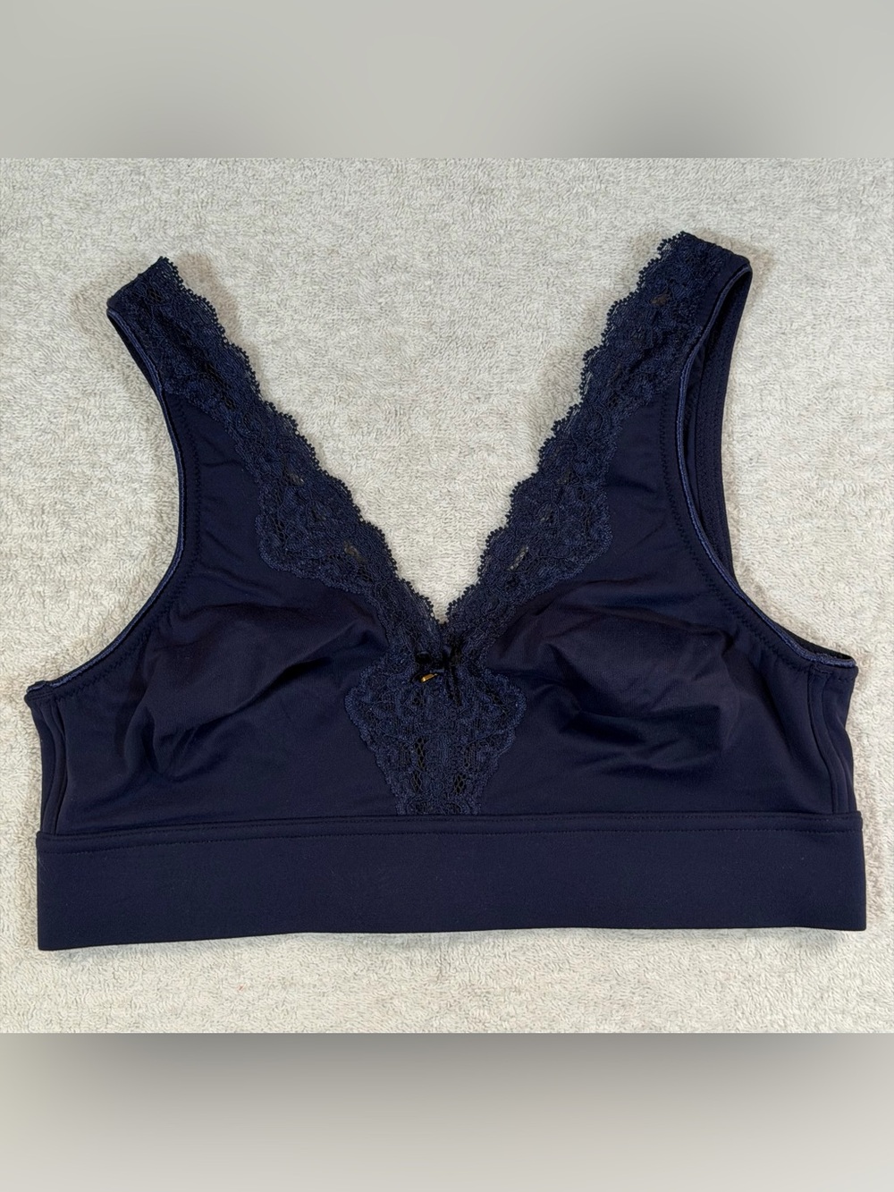 Soma Embraceable Wireless Unlined Nightfall Navy Lace Trim Bralette Bra